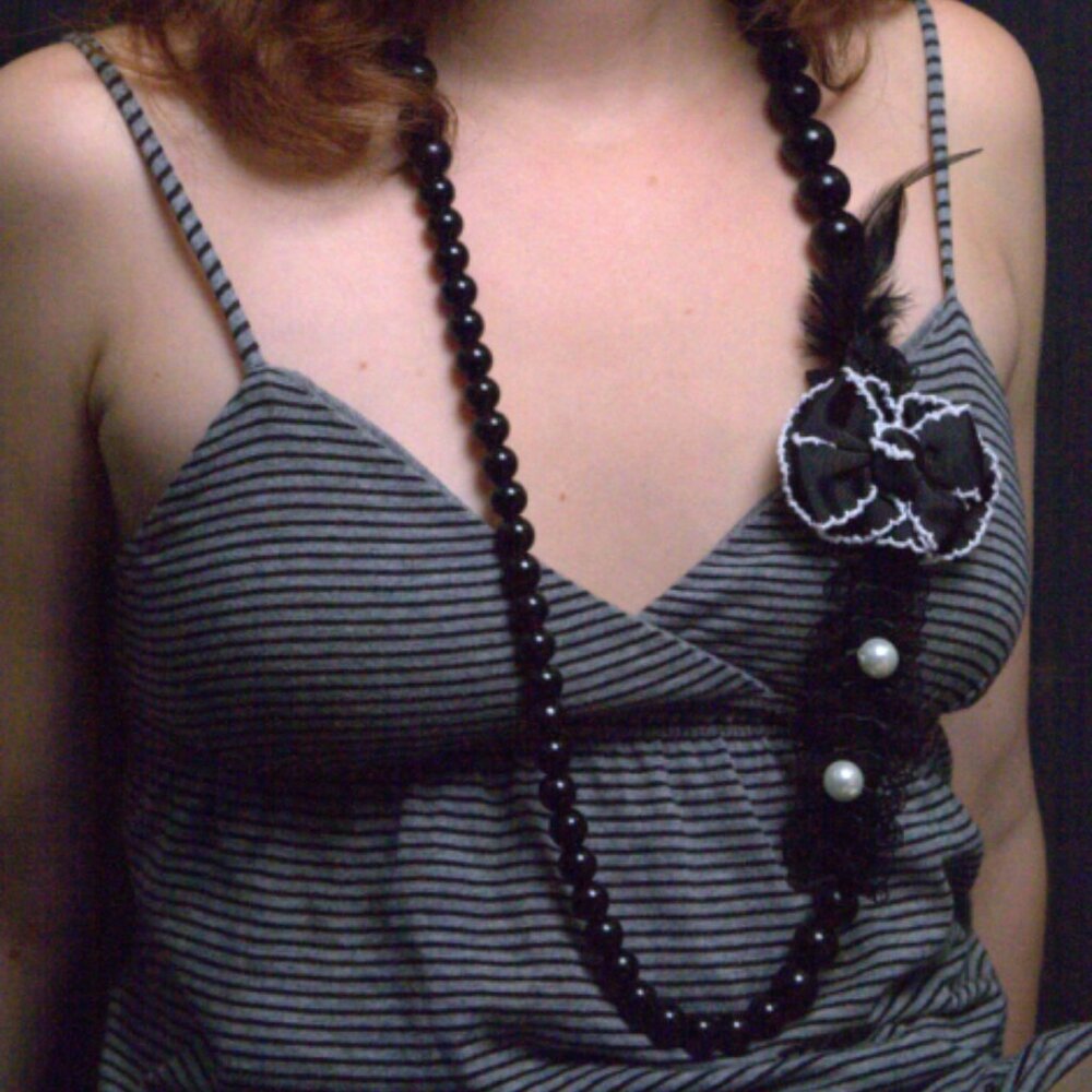 Black Beaded Lace Feather Necklace
